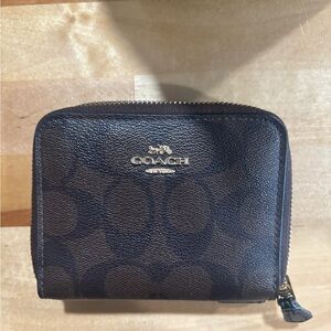 Coach Dark Brown Leather Zip Wallet